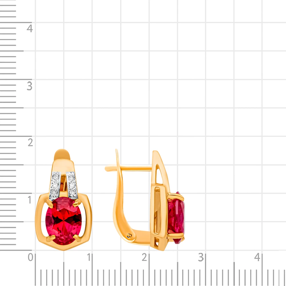 Серьги с рубином синтетическим и бриллиантами из красного золота 375 пробы 3