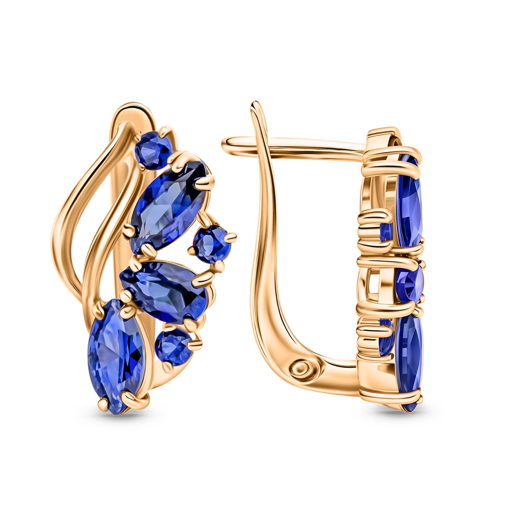 Серьги с сапфирами синтетическими из красного золота 585 пробы 3