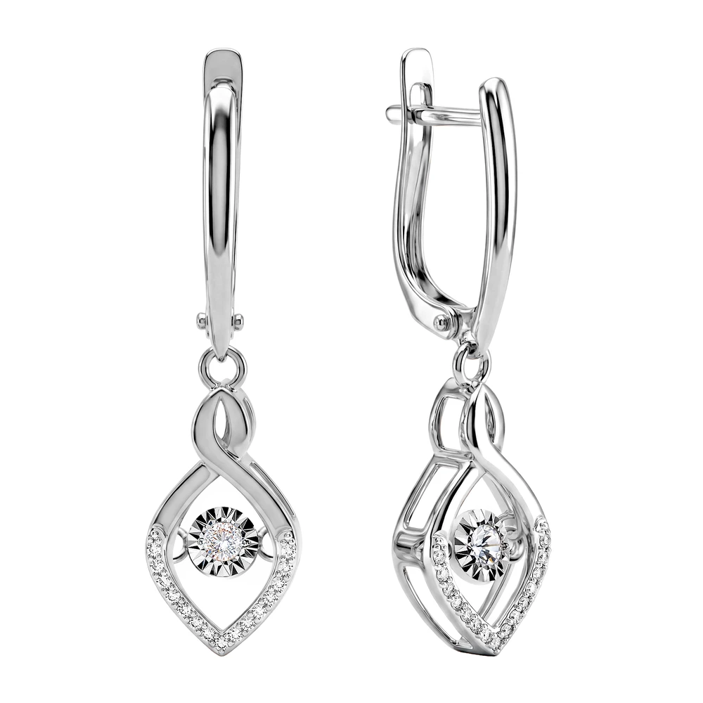 Серьги с танцующими бриллиантами из белого золота 585 пробы