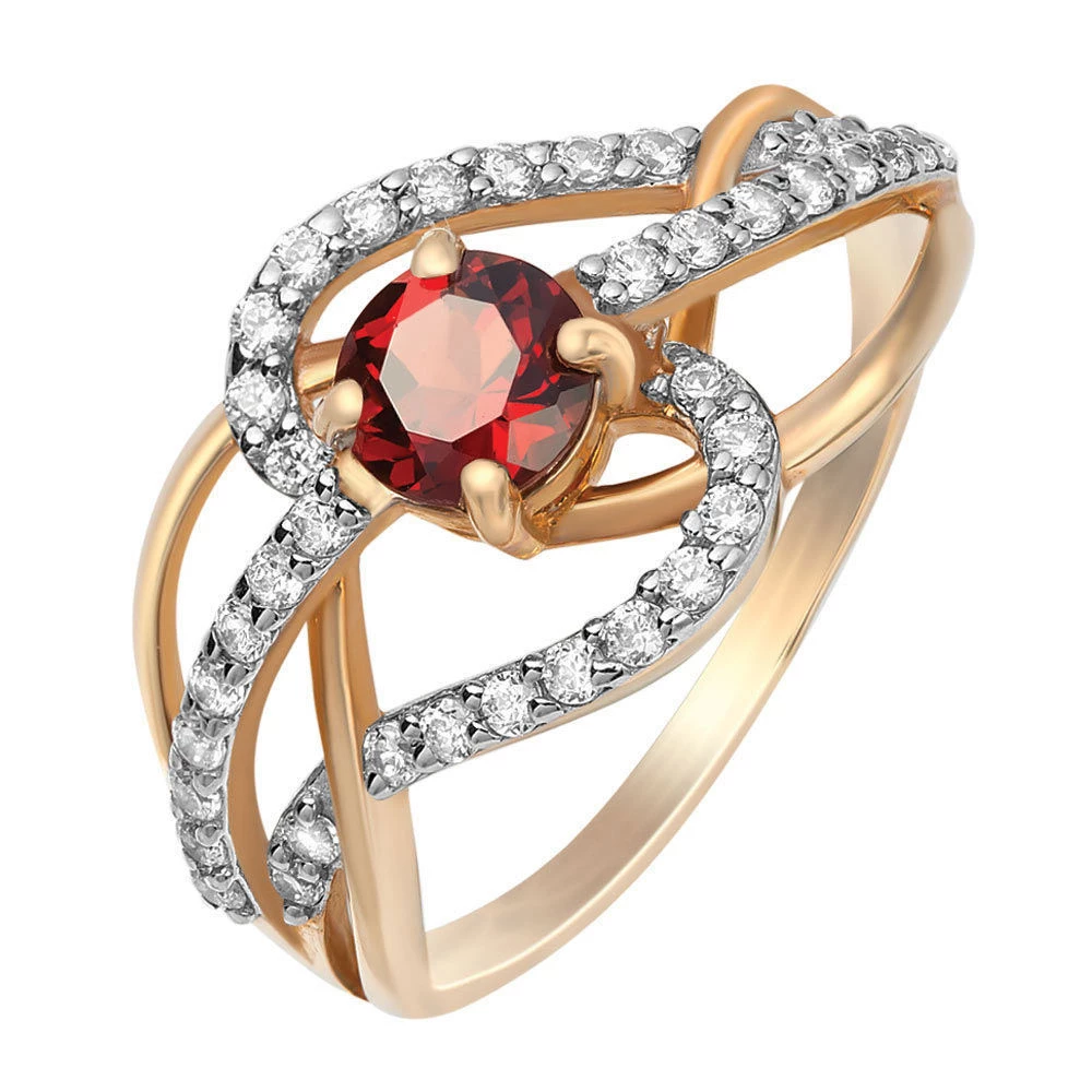 Кольцо с гранатами и фианитами из красного золота 375 пробы 1