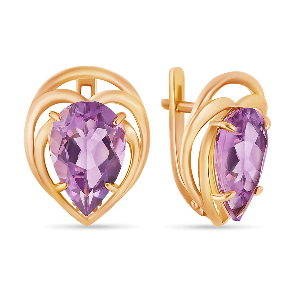 Серьги с аметистами из красного золота 585 пробы