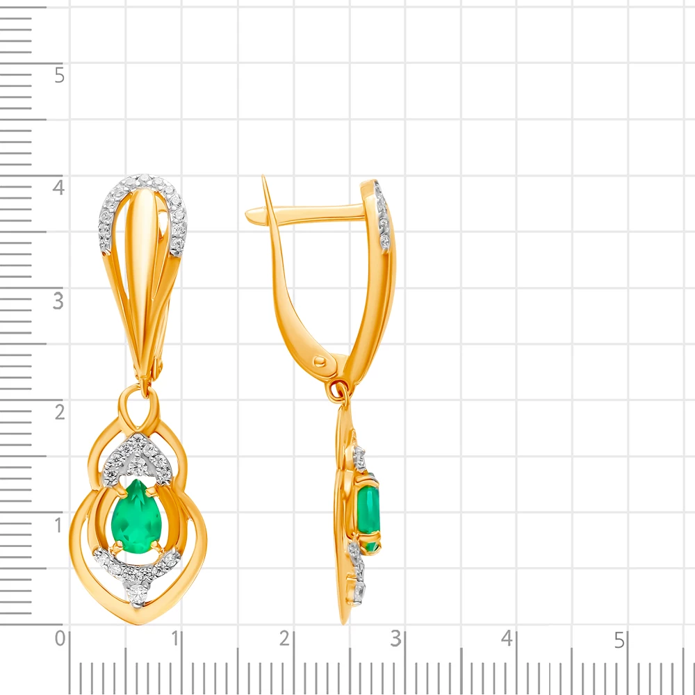 Серьги с агатами и фианитами из красного золота 375 пробы