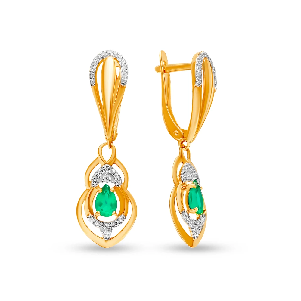 Серьги с агатами и фианитами из красного золота 375 пробы