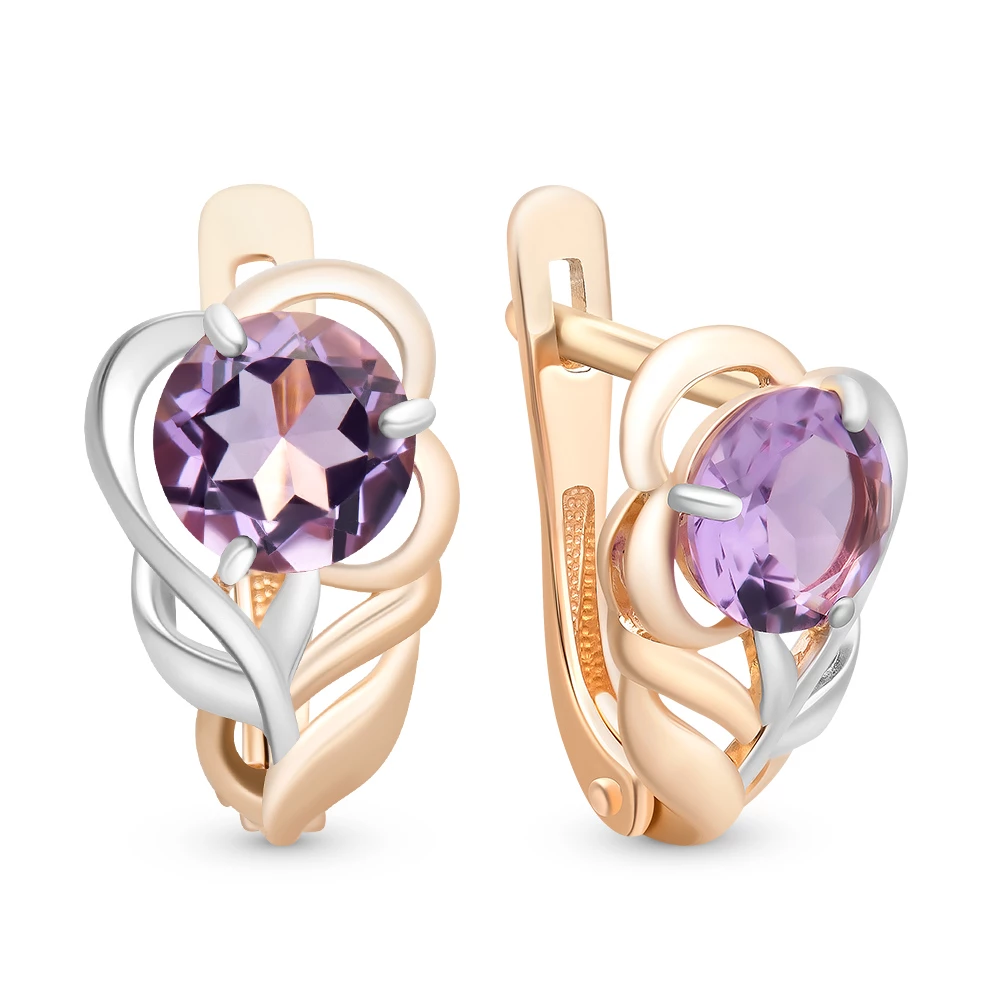 Серьги с аметистами из красного золота 585 пробы 2