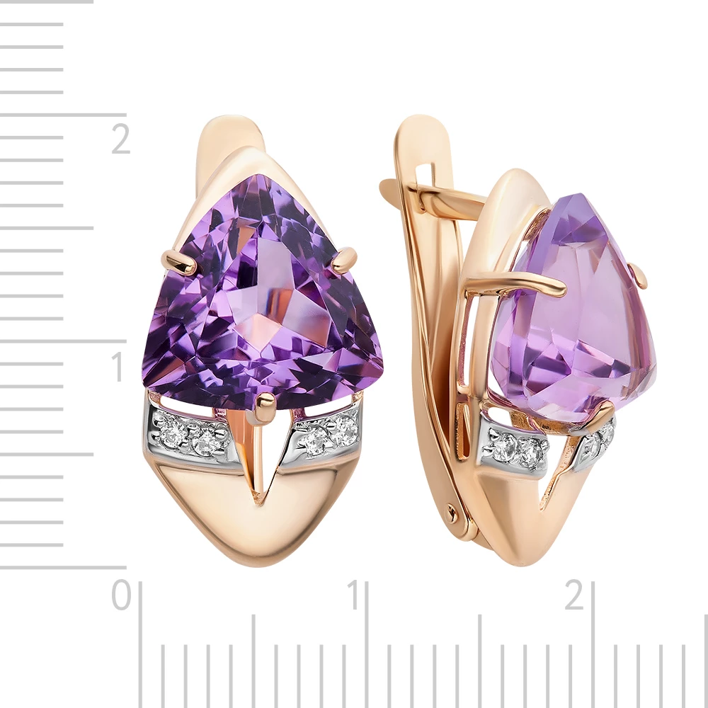 Серьги с аметистами и фианитами из красного золота 585 пробы 3
