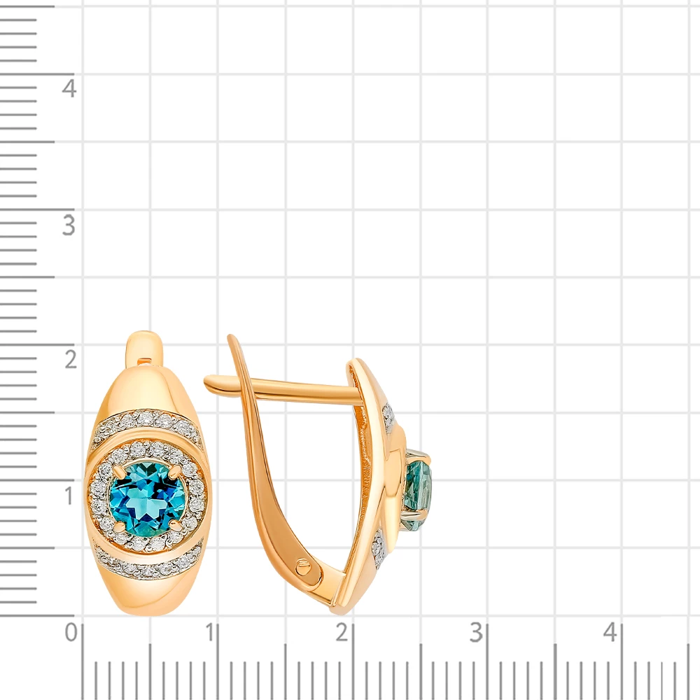 Серьги с топазом лондон и фианитами из красного золота 585 пробы 2