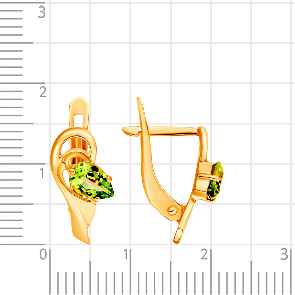 Серьги с хризолитами из красного золота 375 пробы