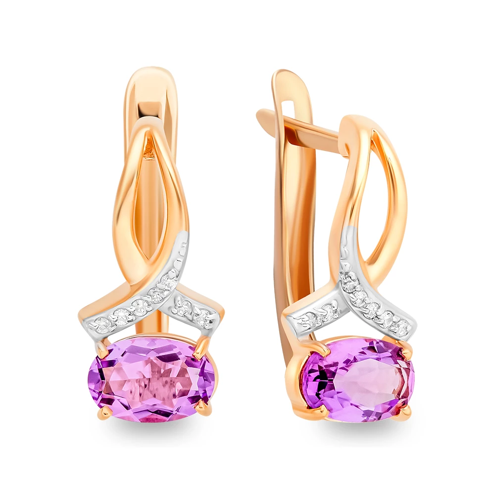 Серьги с аметистами и фианитами из красного золота 375 пробы 2