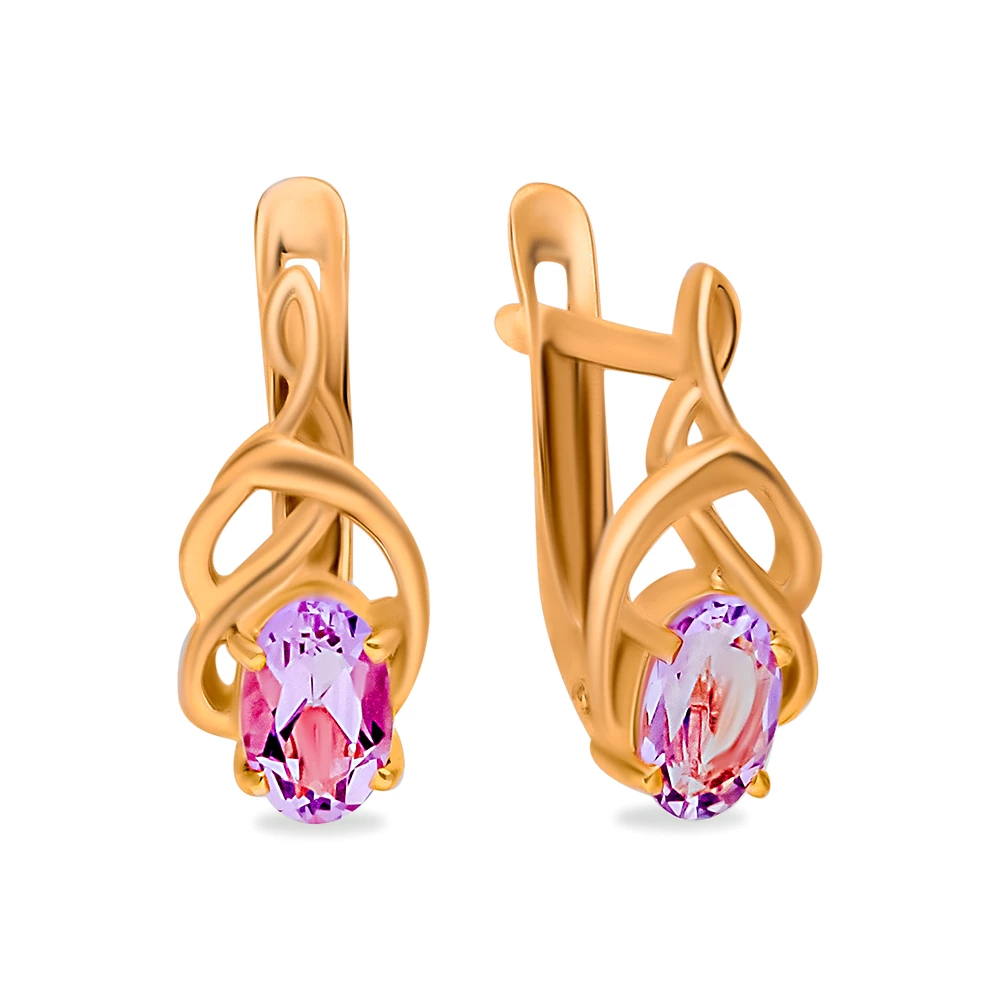 Серьги с аметистами из красного золота 585 пробы 1