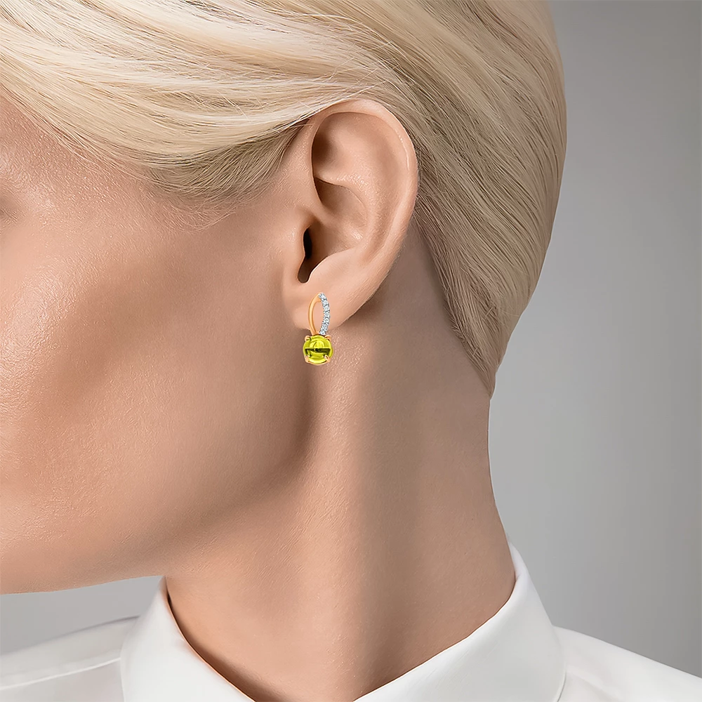 Серьги с хризолитами и фианитами из красного золота 375 пробы 3