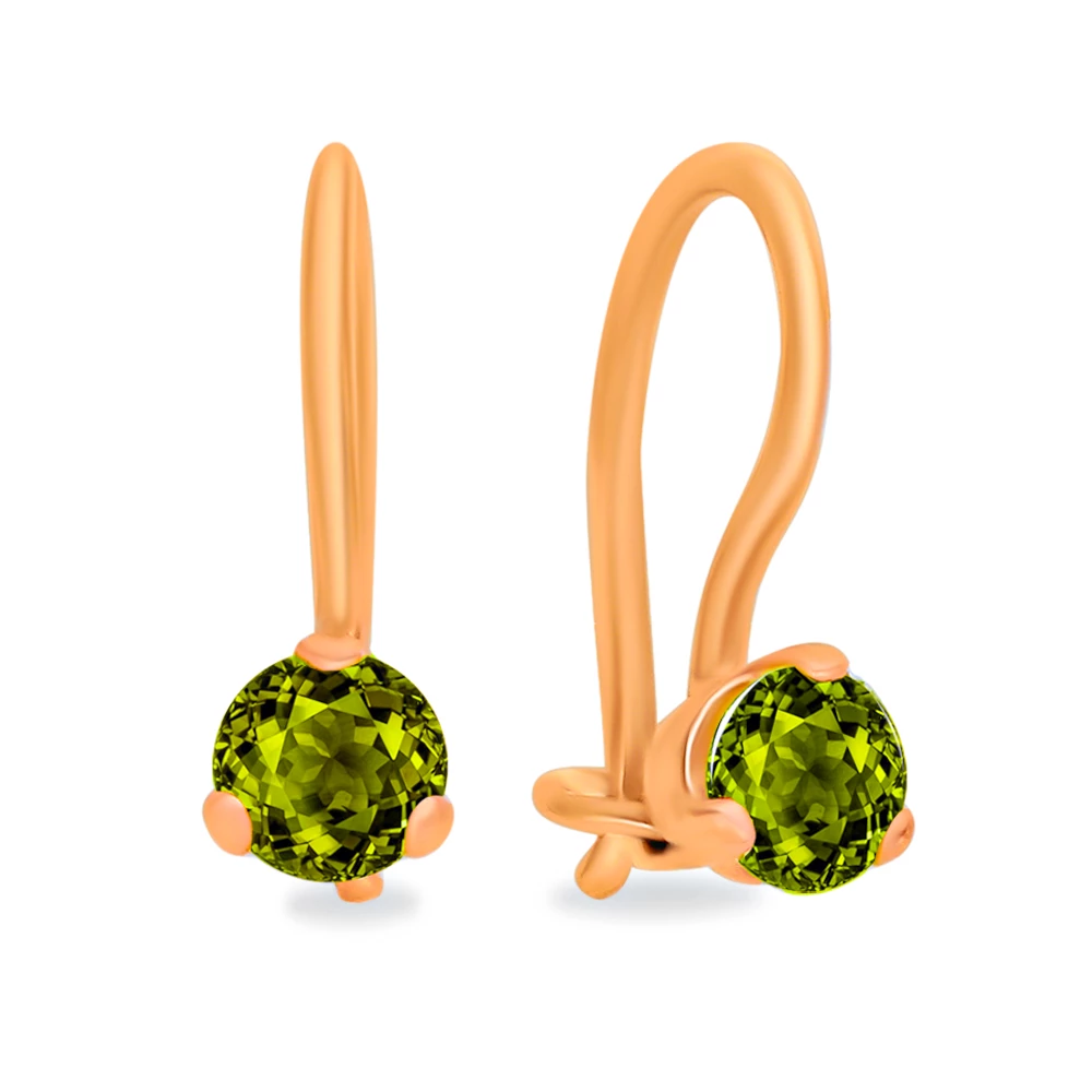 Серьги с хризолитами из красного золота 585 пробы 1
