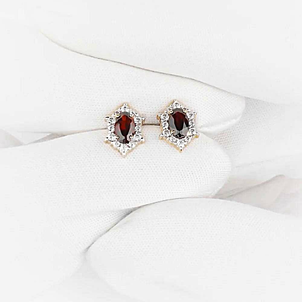 Серьги с гранатами и фианитами из красного золота 375 пробы 1