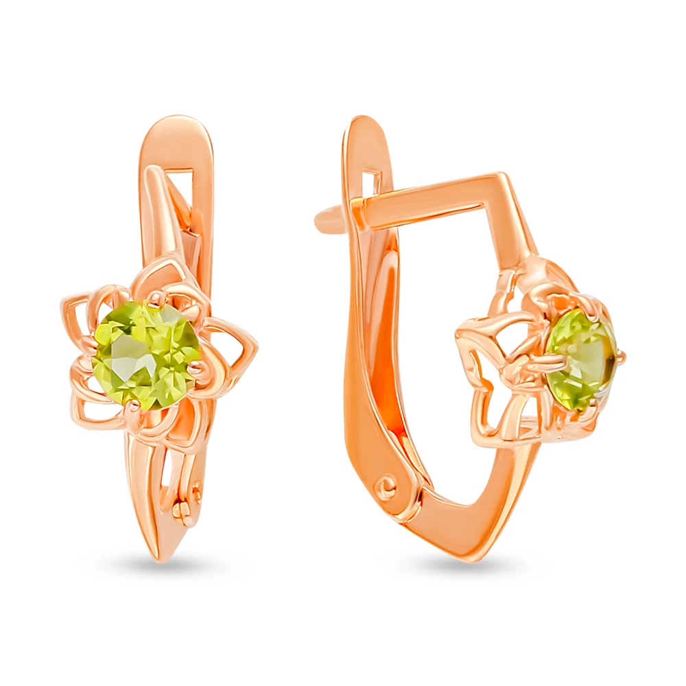 Серьги с хризолитами из красного золота 375 пробы