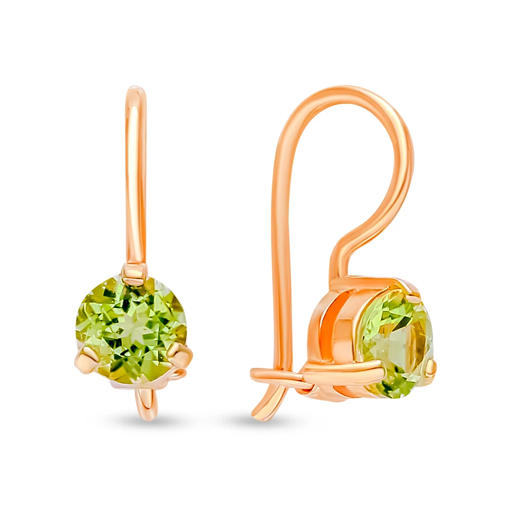 Серьги с хризолитами из красного золота 375 пробы 1