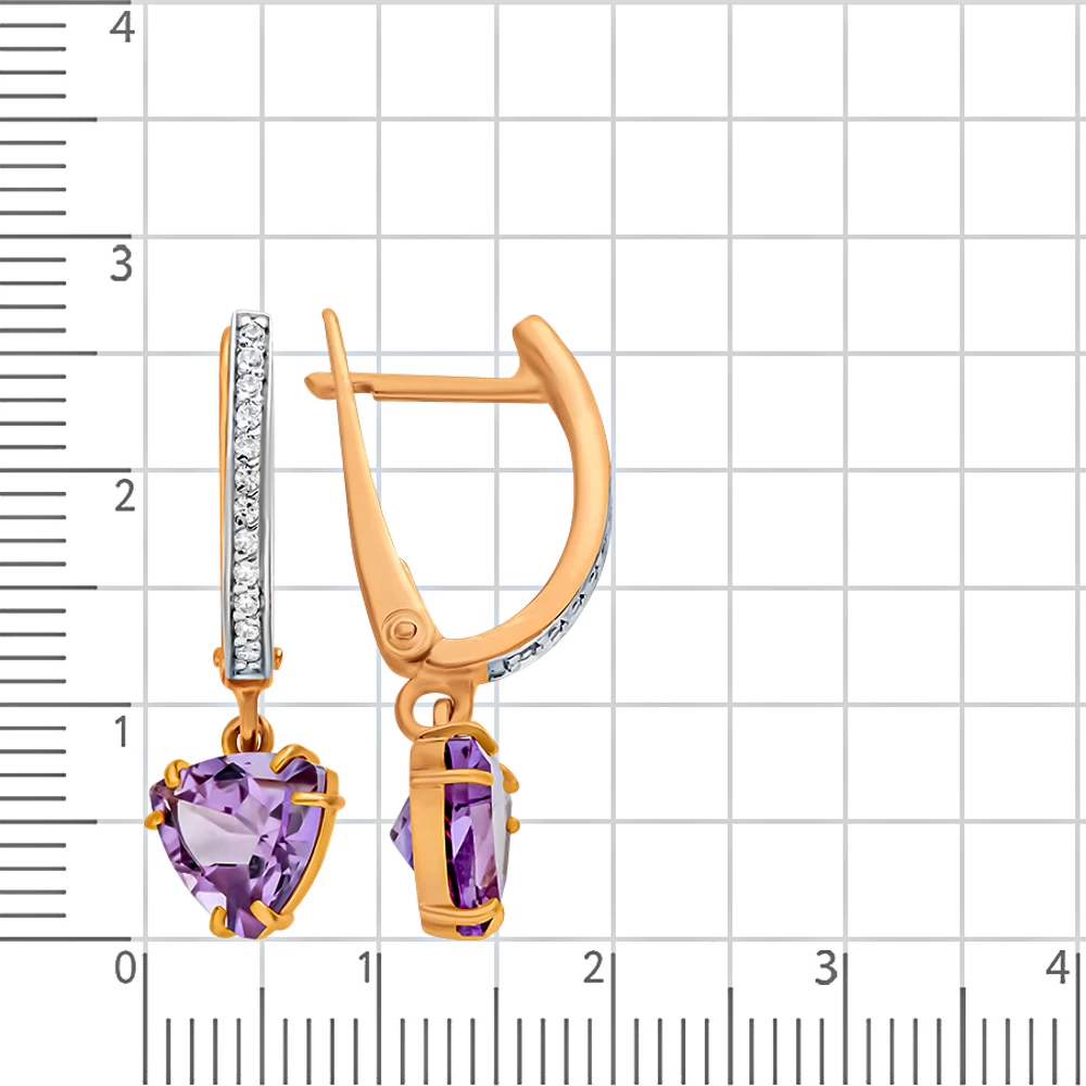 Серьги с аметистами и фианитами из красного золота 585 пробы 3