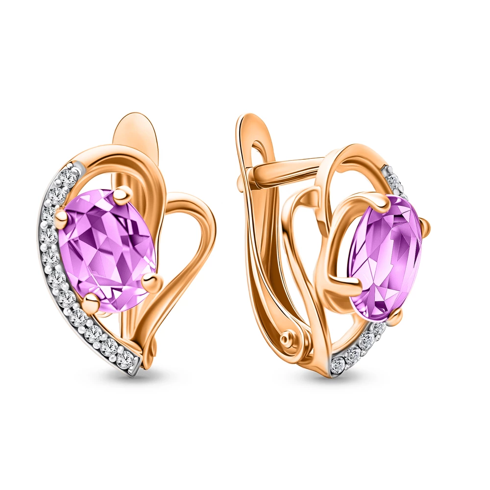 Серьги с аметистами и фианитами из красного золота 585 пробы 2
