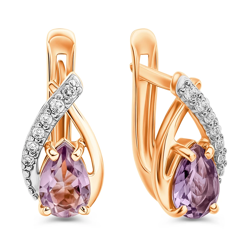 Серьги с аметистами и фианитами из красного золота 585 пробы 2