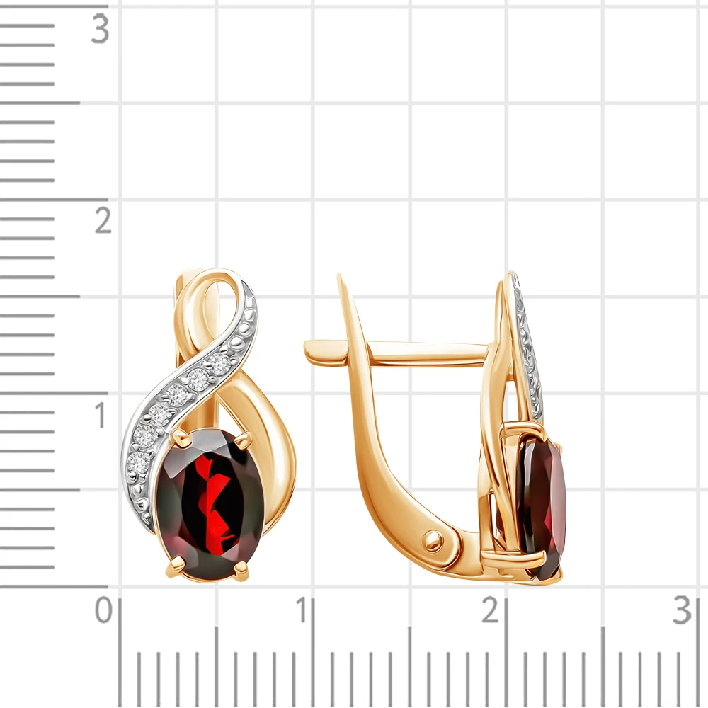 Серьги с гранатами и фианитами из красного золота 585 пробы