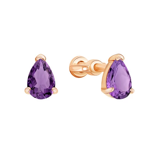 Серьги с аметистами из красного золота 585 пробы
