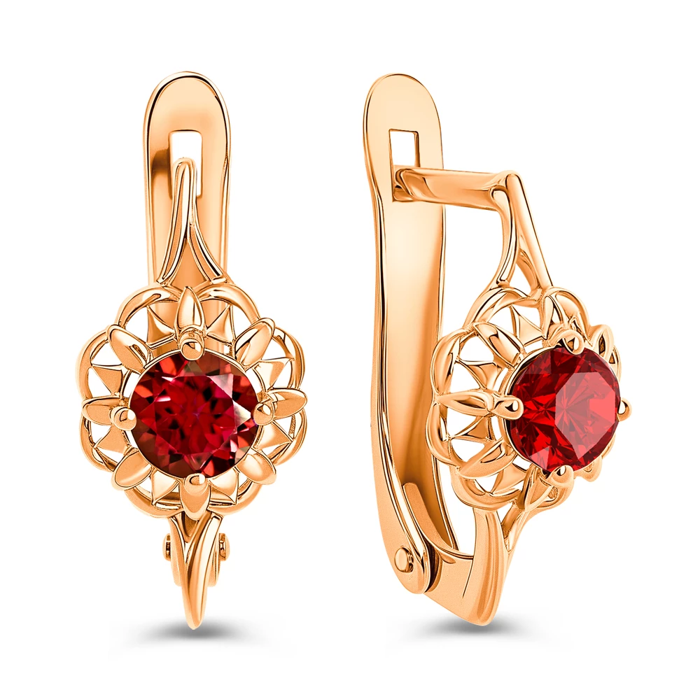 Серьги с гранатами из красного золота 585 пробы