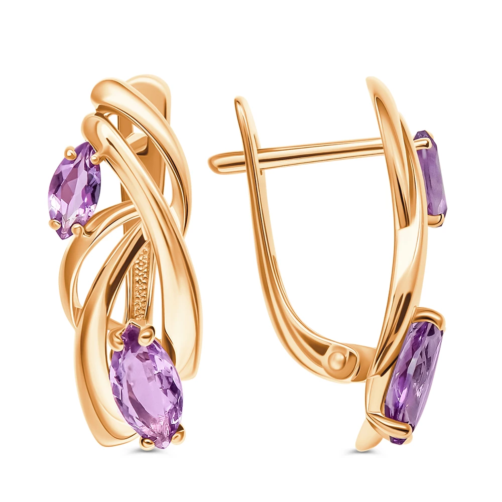 Серьги с аметистами из красного золота 585 пробы 3