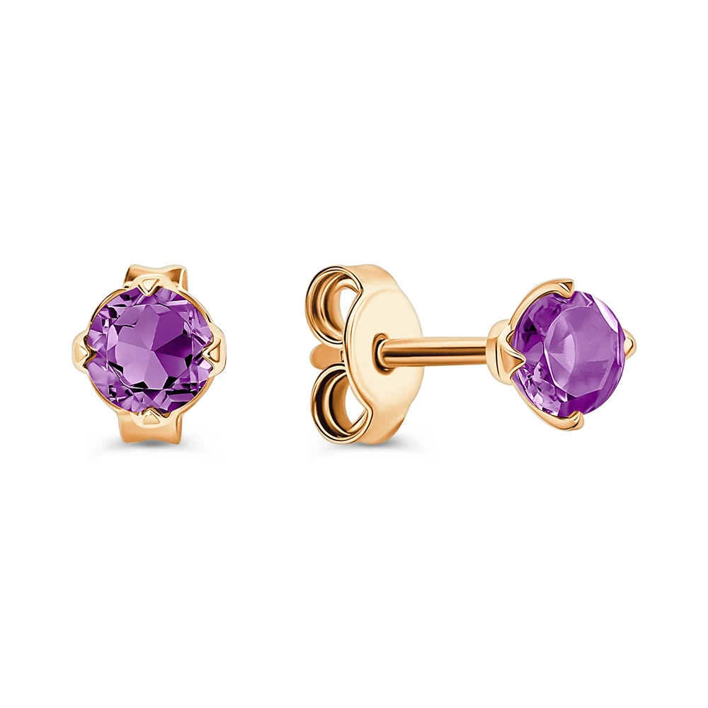 Серьги с аметистами из красного золота 585 пробы 2