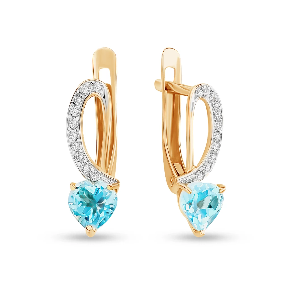Серьги с топазами и фианитами из красного золота 375 пробы