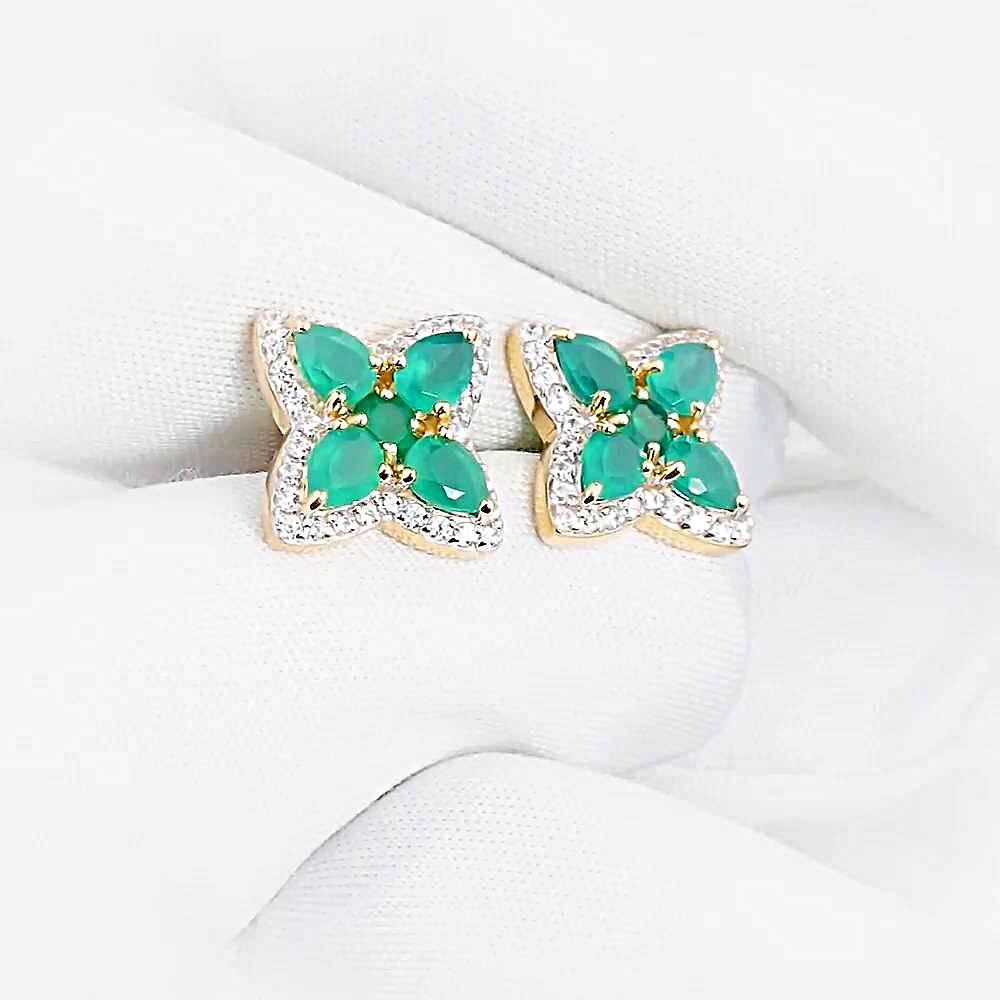 Серьги с агатами и фианитами из красного золота 585 пробы