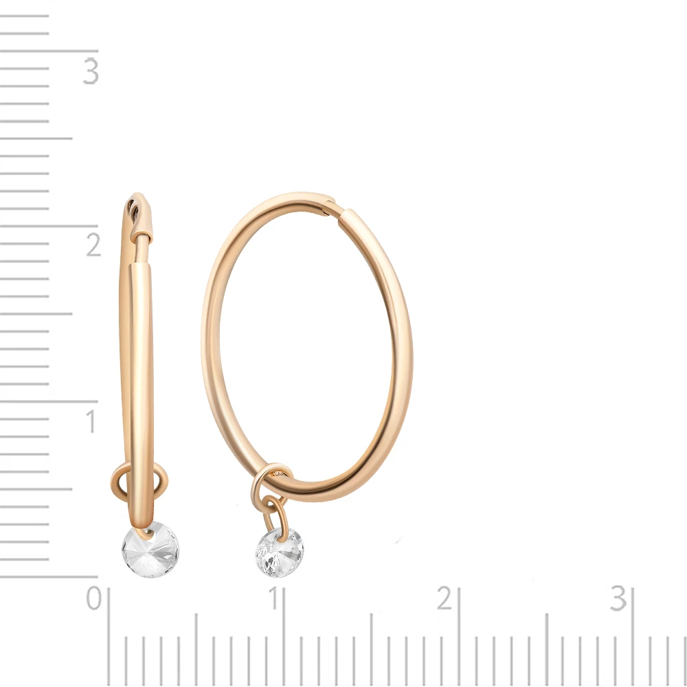 Серьги конго с фианитами из красного золота 585 пробы