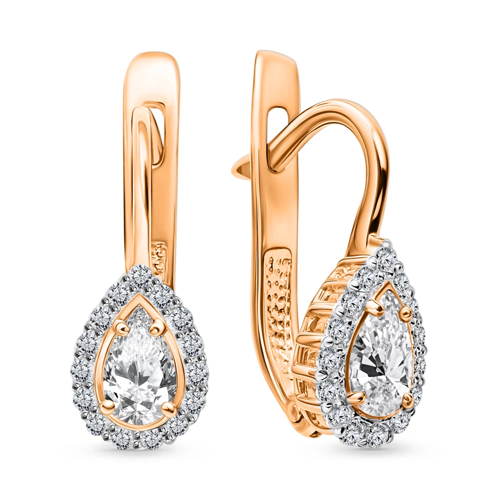 Серьги с фианитами из красного золота 375 пробы 2