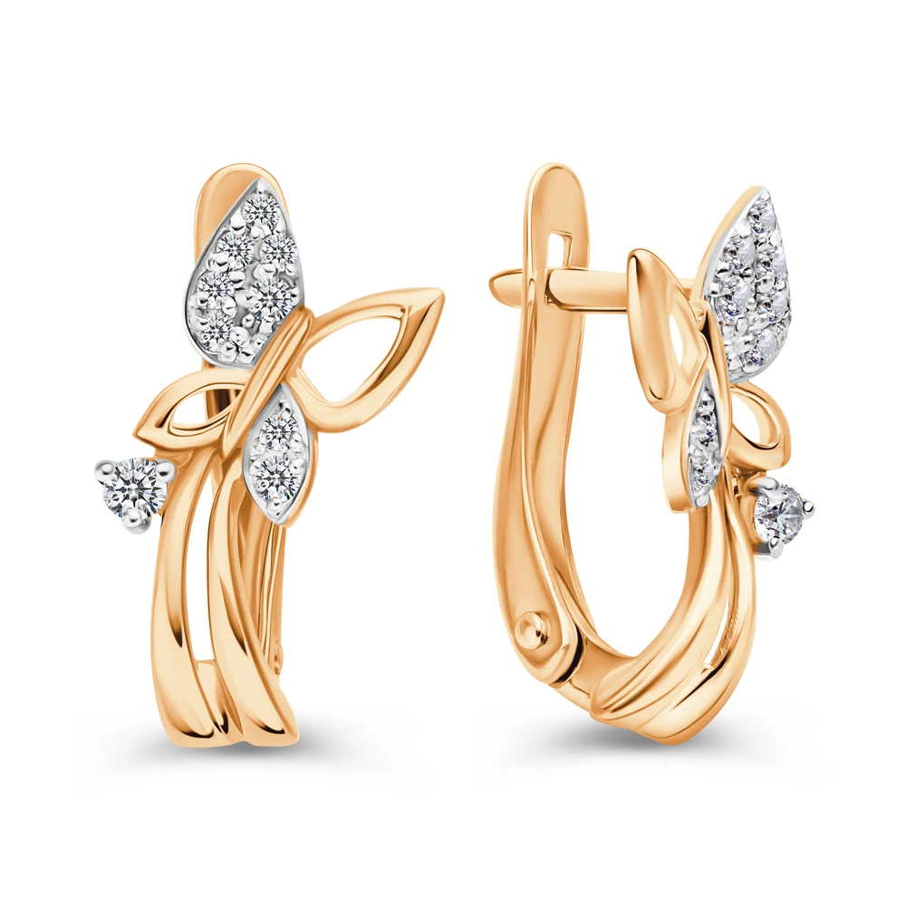 Серьги  Бабочка с фианитами из красного золота 375 пробы 1