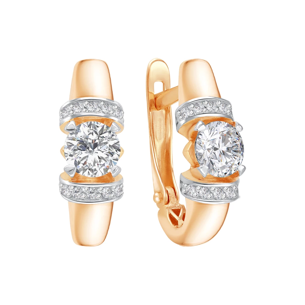 Серьги с фианитами из красного золота 585 пробы 2