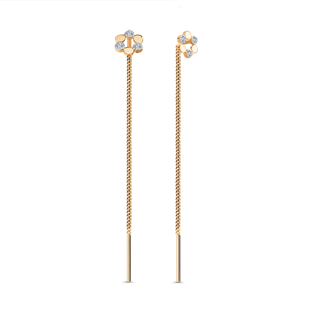 Серьги с фианитами из красного золота 585 пробы 2
