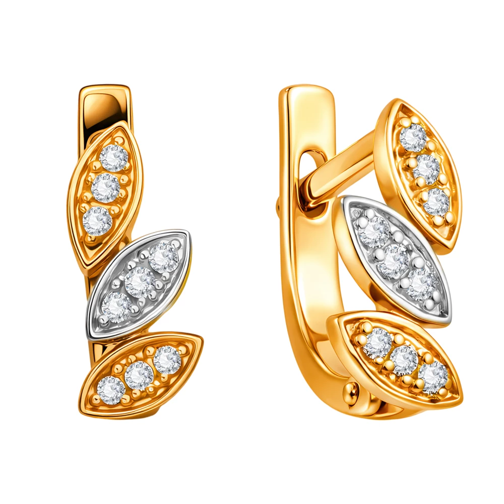 Серьги с фианитами из красного золота 585 пробы 2