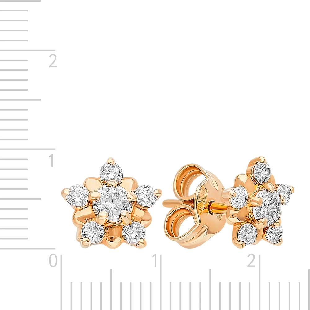 Серьги с фианитами из красного золота 375 пробы