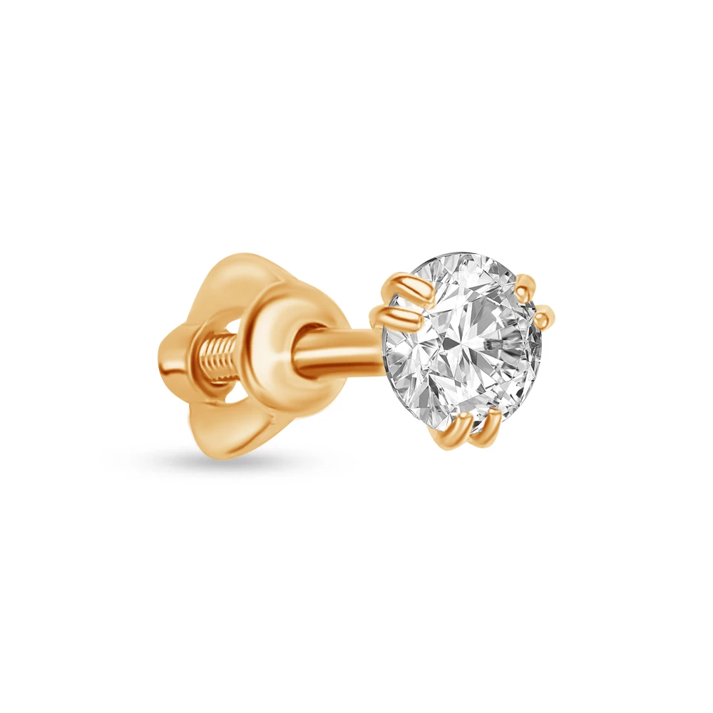 Серьга с фианитом из красного золота 585 пробы