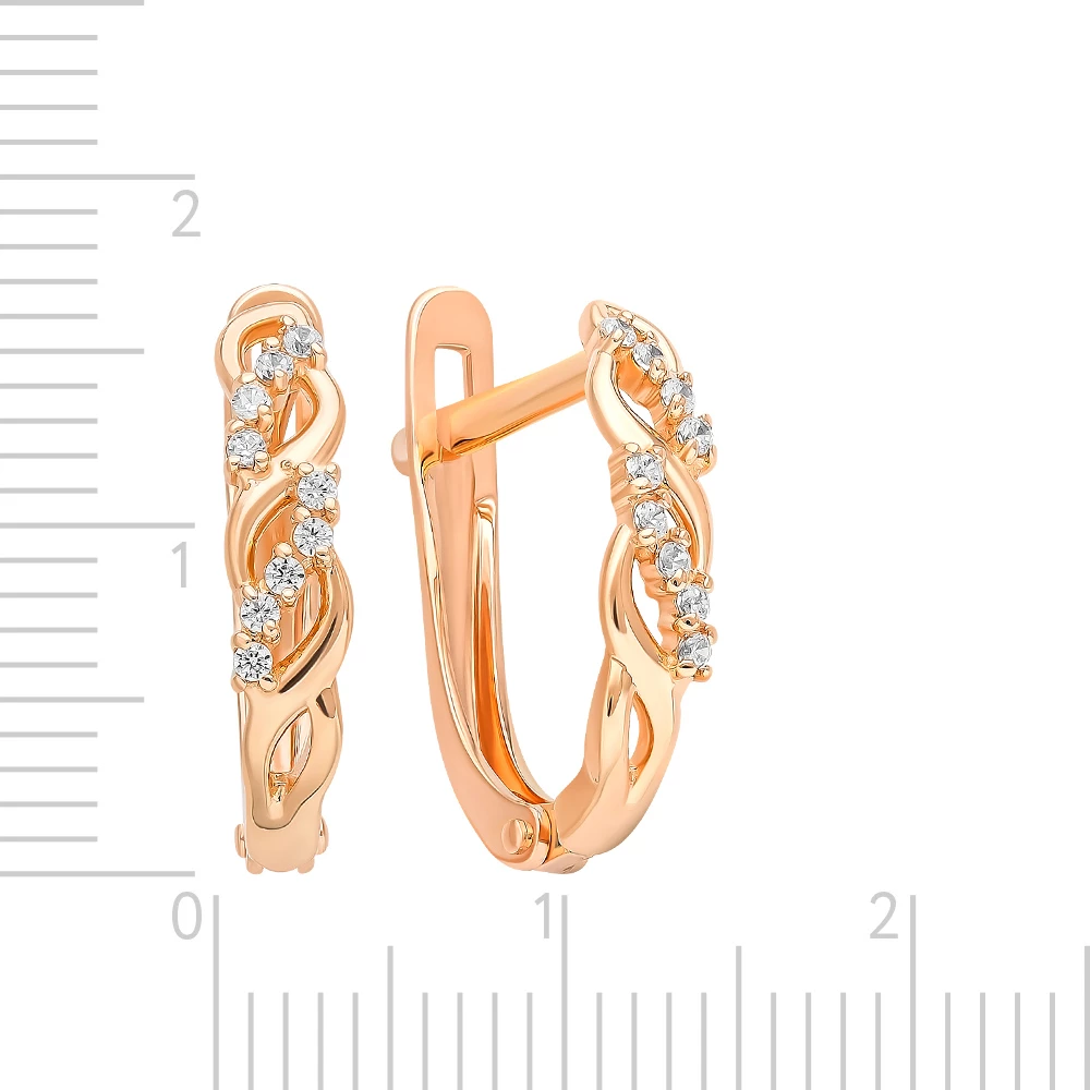 Серьги с фианитами из красного золота 375 пробы