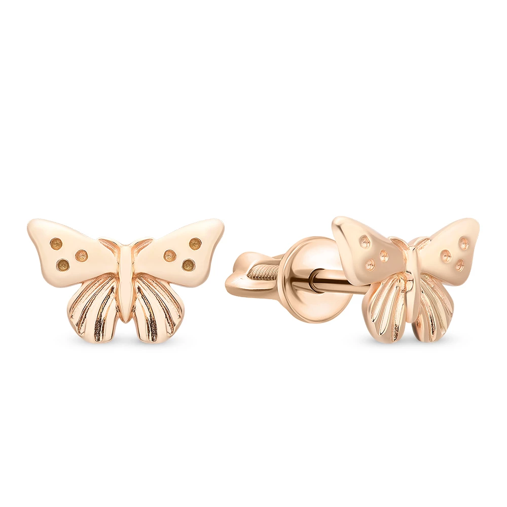Серьги  Бабочка из красного золота 585 пробы