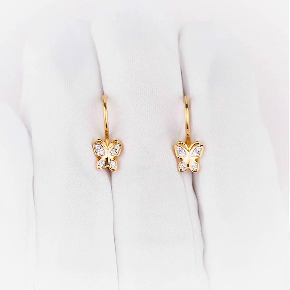 Серьги  Бабочка детские с фианитами из красного золота 375 пробы 1