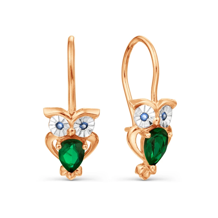 Серьги детские с фианитами из красного золота 375 пробы