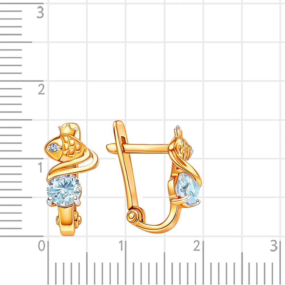 Серьги детские с фианитами из красного золота 585 пробы