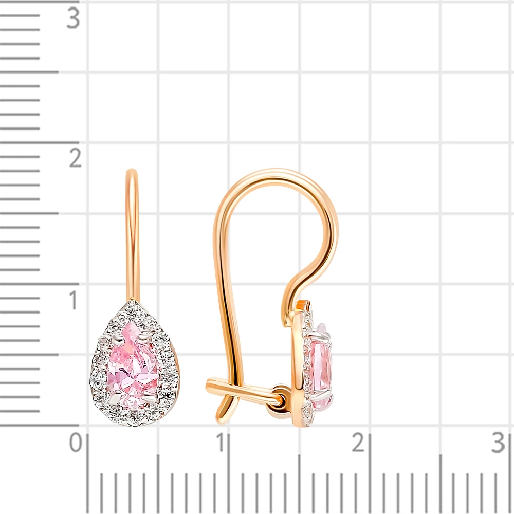 Серьги детские с фианитами из красного золота 585 пробы 3