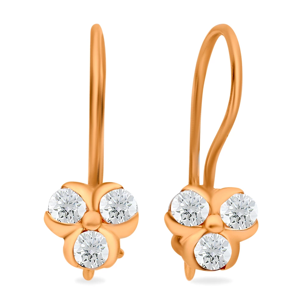 Серьги детские с фианитами из красного золота 375 пробы 1