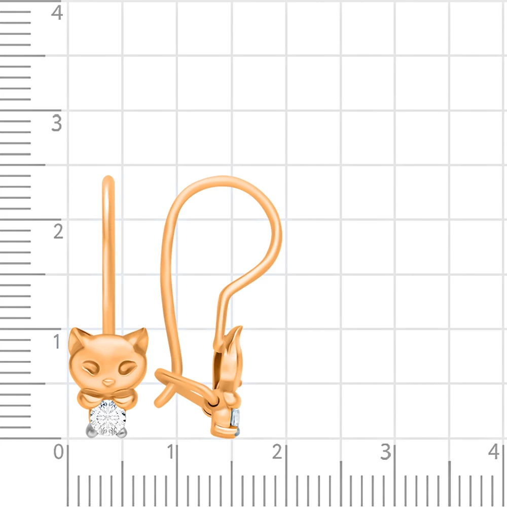 Серьги  Кошка детские с фианитами из красного золота 375 пробы 2