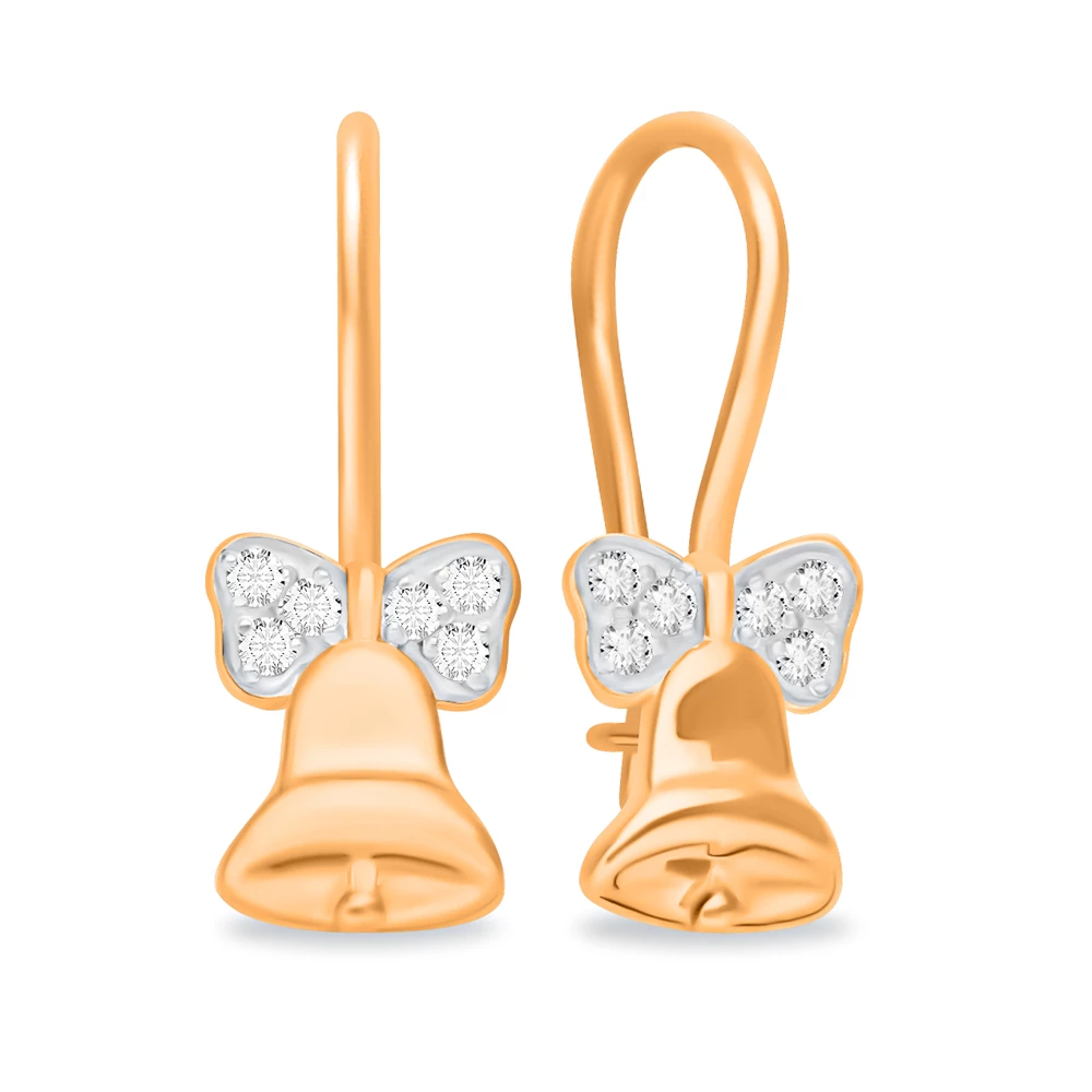 Серьги детские с фианитами из красного золота 375 пробы 1