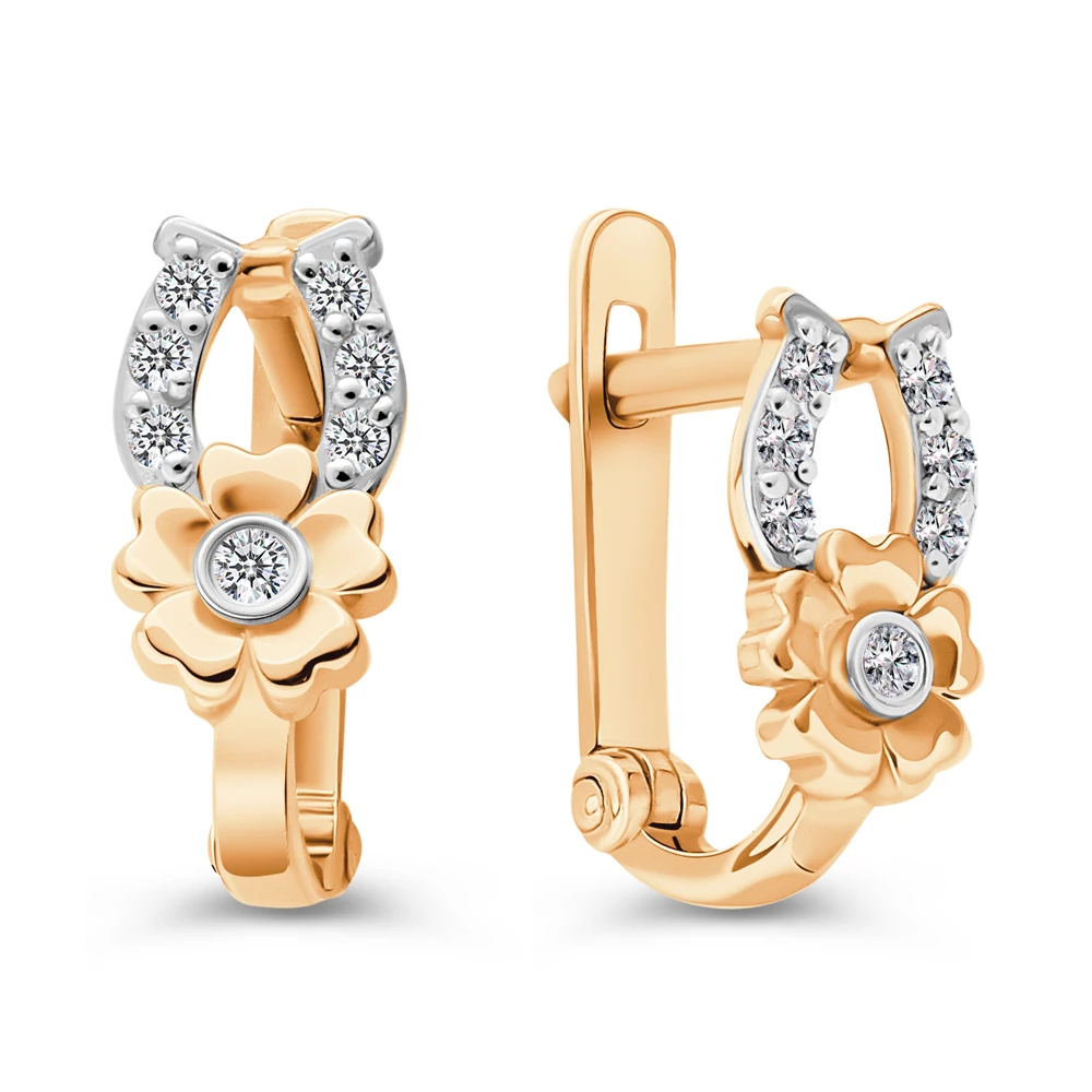 Серьги детские с фианитами из красного золота 375 пробы 1