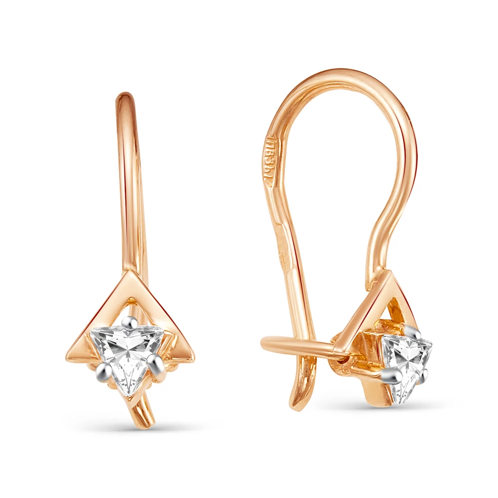 Серьги детские с фианитами из красного золота 375 пробы 2
