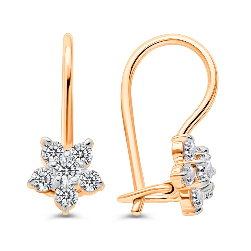 Серьги детские с фианитами из красного золота 375 пробы 3