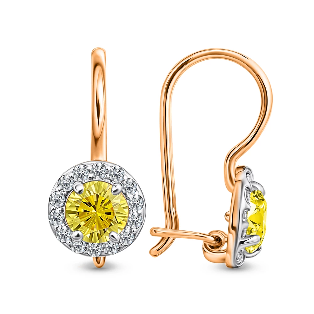 Серьги детские с фианитами из красного золота 585 пробы 3