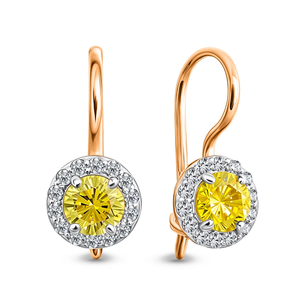 Серьги детские с фианитами из красного золота 585 пробы 2